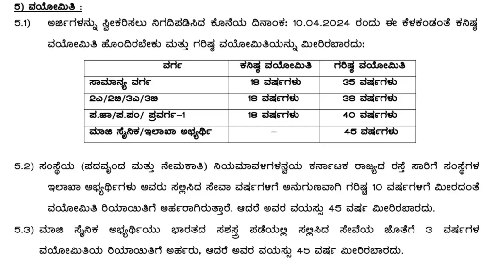 Age Limit for BMTC Notification 2024